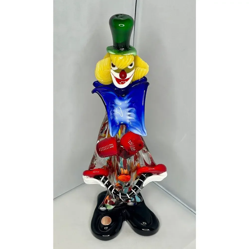 Venetian Murano Hand Blown Art Glass Circus Clown Figurine Sculpture, Italy